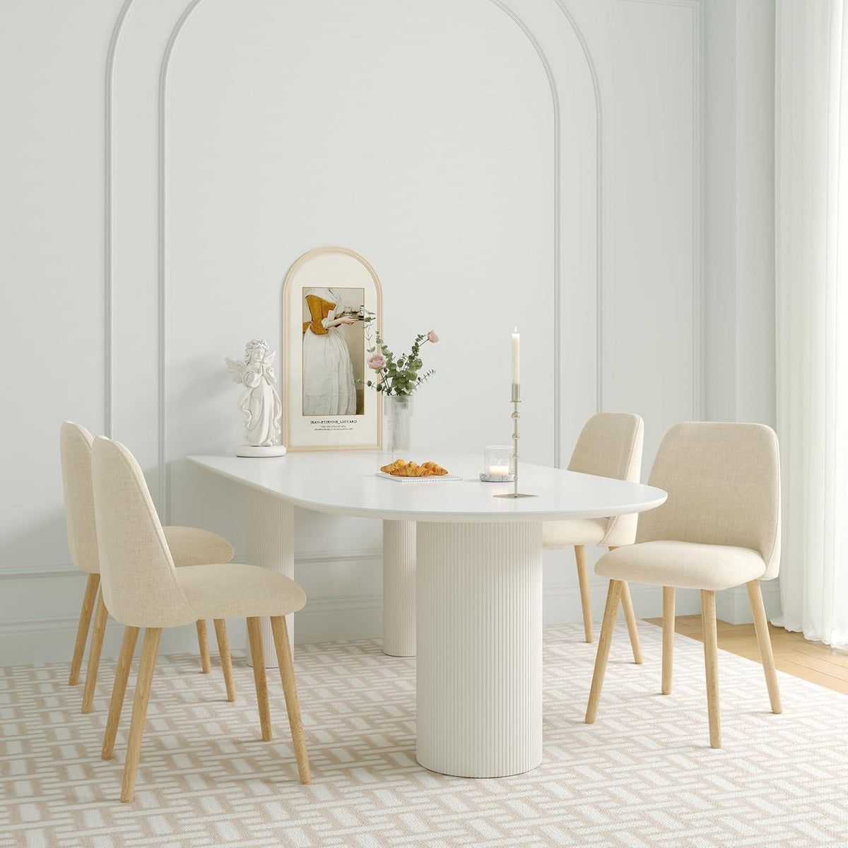 Esszimmerstühle 4er Set, Polsterstuhl Creme mit Holzbeinen