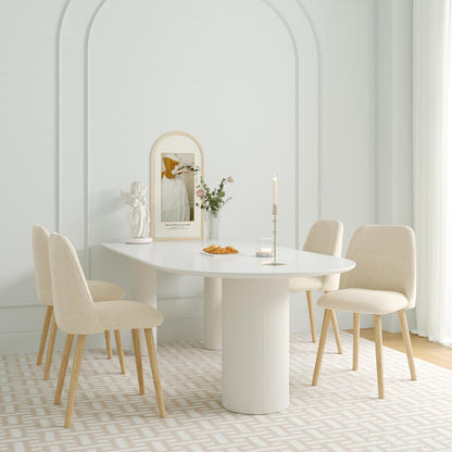 Esszimmerstühle 4er Set, Polsterstuhl Creme mit Holzbeinen