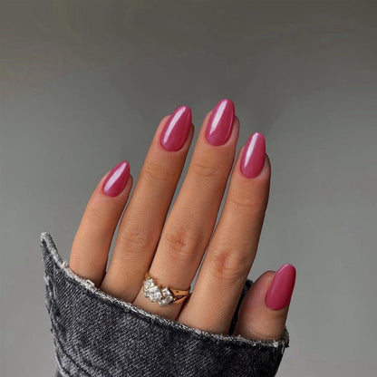 Glitzernde Mandel Nägel zum Aufkleben – Violett Rosa Chrome Set