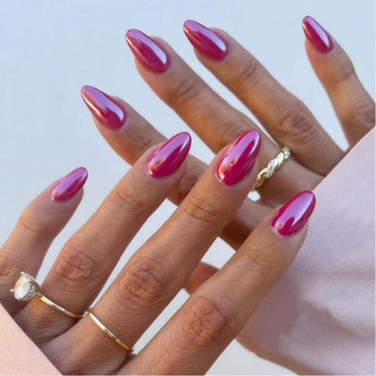 Glitzernde Mandel Nägel zum Aufkleben – Violett Rosa Chrome Set