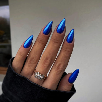 Chrome Press On Nails - Königsblau Mandel | Künstliche Nägel zum Aufkleben