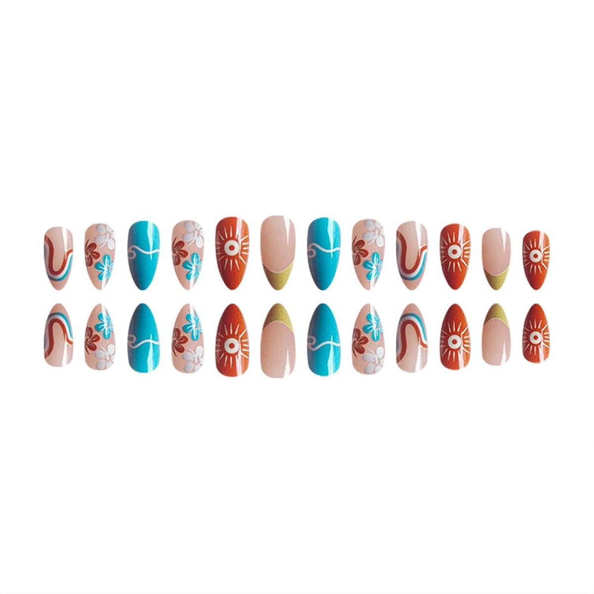 24er Set French Tips Sommer Press on Nails Orange Mandeln Acrylnägel