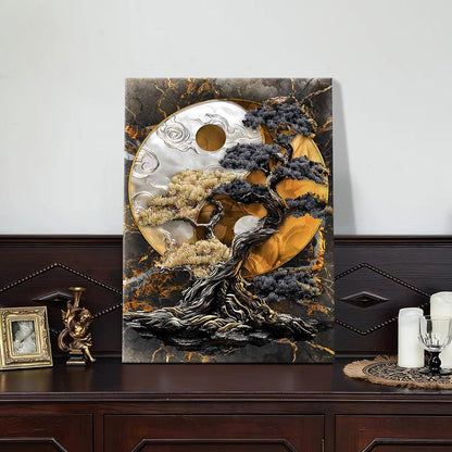 Gerahmtes Yin Yang Baum Leinwandbild – Wandkunst für Wohnzimmer
