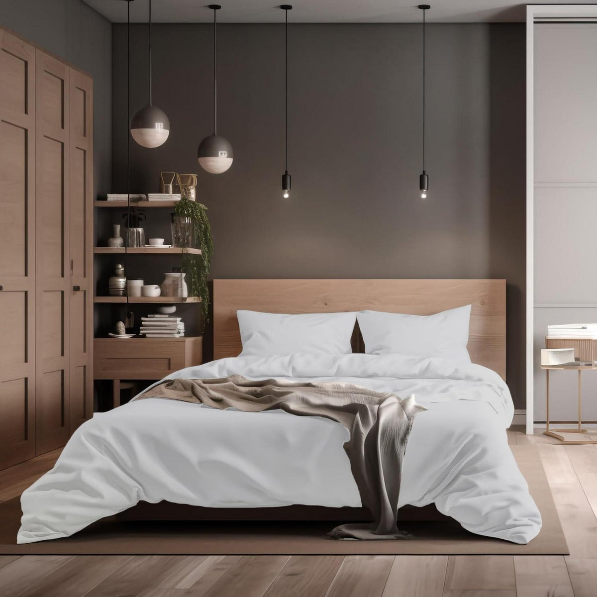 Baumwoll Bettwäsche Set 200x220 cm, Weiß, 3-teilig