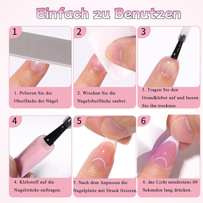 24er Set Falsche Nägel mit Farbverlauf & Diamanten – French Design