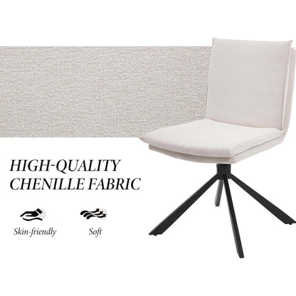 2er Set Esszimmerstühle Chenille, 360° drehbar, Weiß