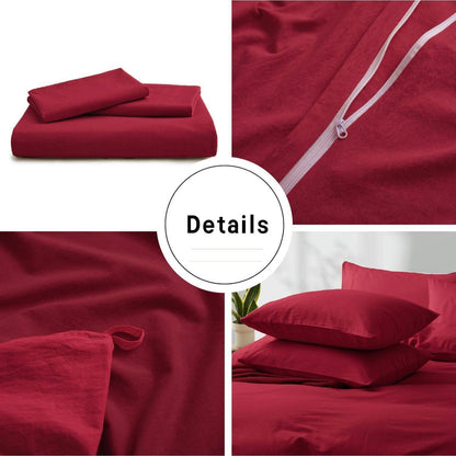 Baumwoll Bettwäsche Set 220x240 cm Rot – 3-teilig