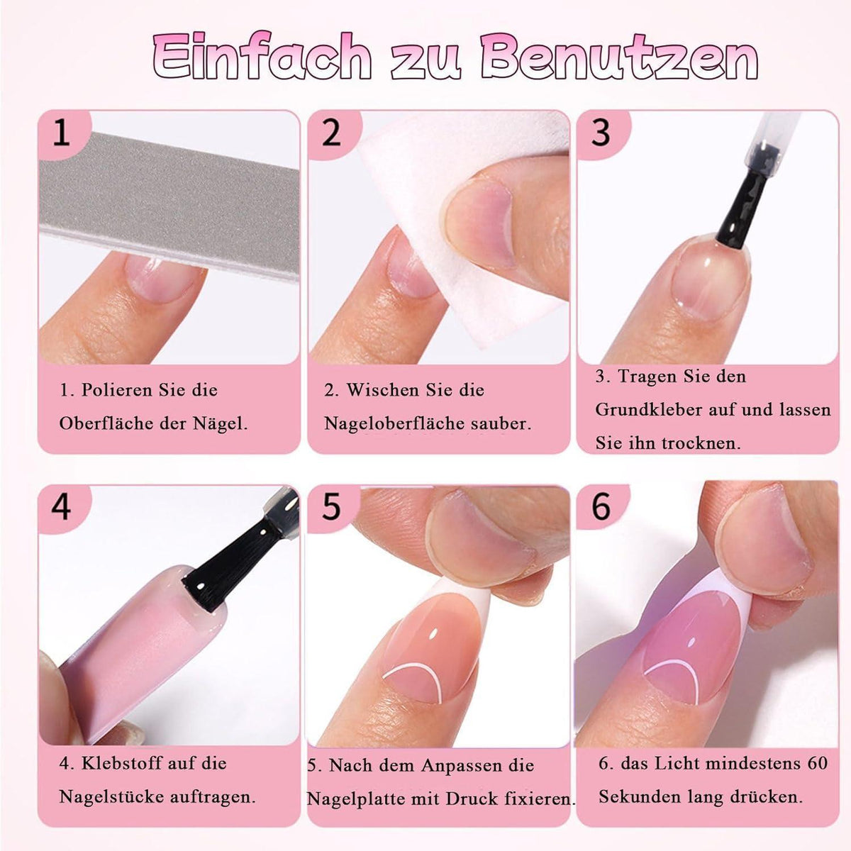 24er Set French Bow Aufklebe Nägel – Weiß Rosa Maniküre DIY