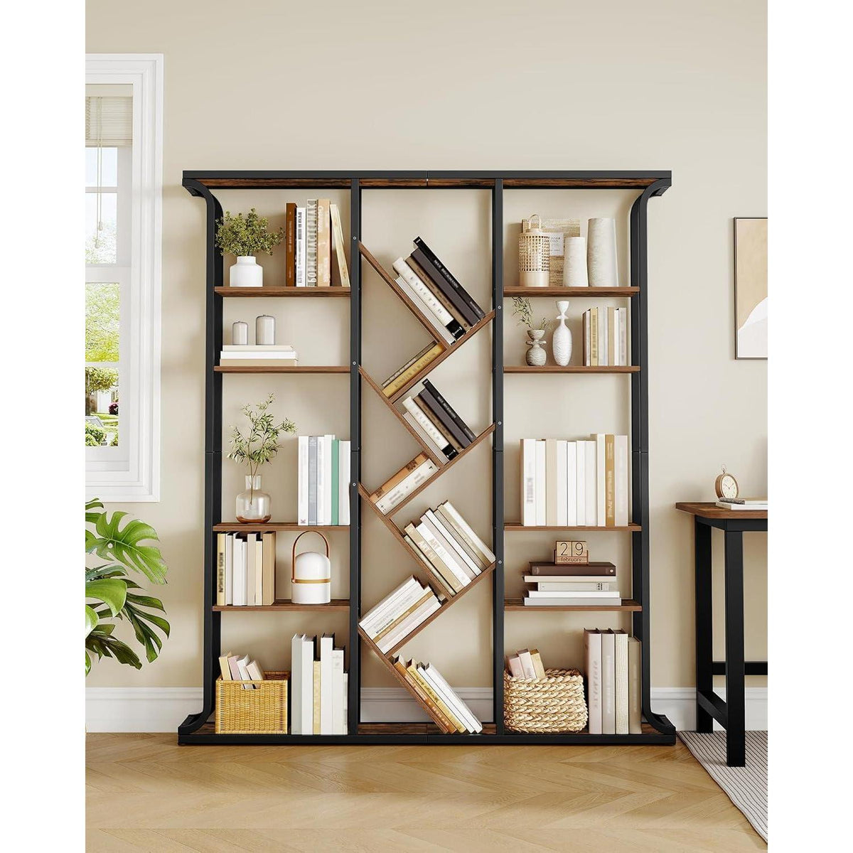 Baumförmiges Bücherregal 6-Tier, Vintage Braun-Schwarz