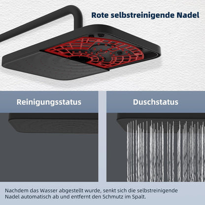 Selbstreinigende Regenbrause Matt Schwarz 30x20 cm – 360° Drehung