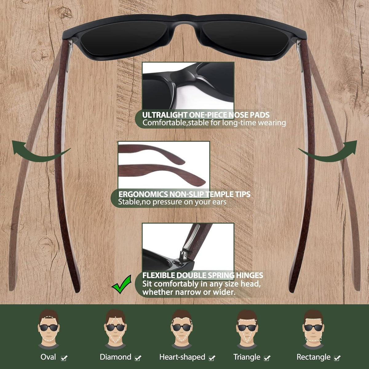 CGID Holz Sonnenbrille Walnuss polarisiert UV400 Schutz CAT3 CE