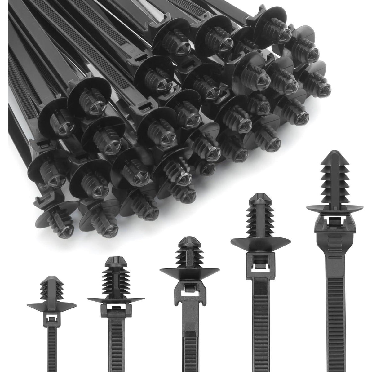 150x Kabelbinder Push Mount Set – 5 Typen für Auto & Haushalt