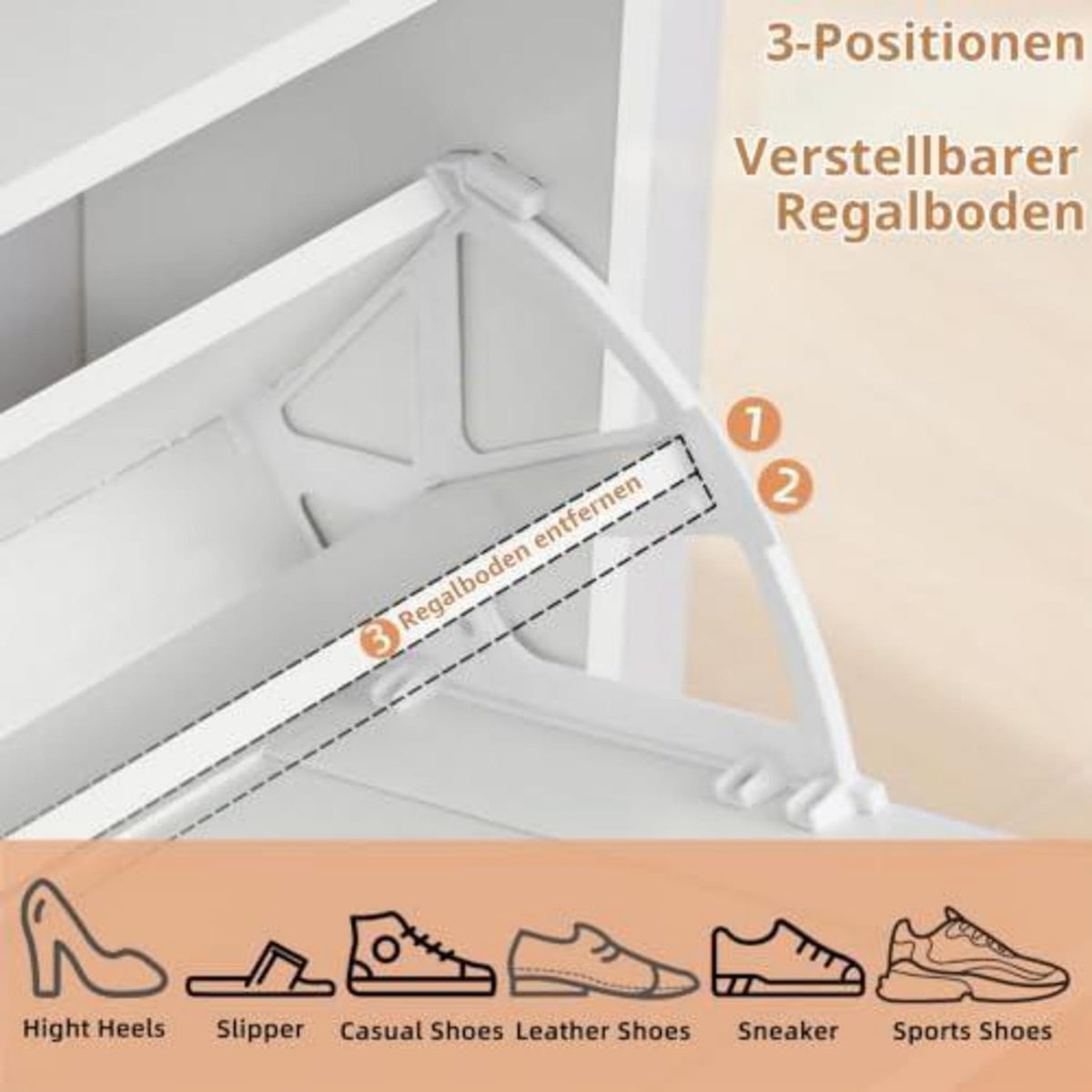 Schmaler Schuhschrank weiß mit 2 Klappen – Platz für 16 Paar