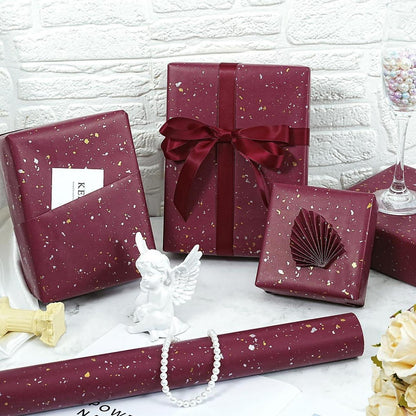 Geschenkpapier Rolle Rot Gold Metallic 43cm x 10m Matt Kraftpapier