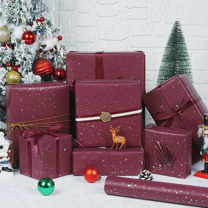 Geschenkpapier Rolle Rot Gold Metallic 43cm x 10m Matt Kraftpapier
