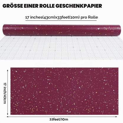 Geschenkpapier Rolle Rot Gold Metallic 43cm x 10m Matt Kraftpapier