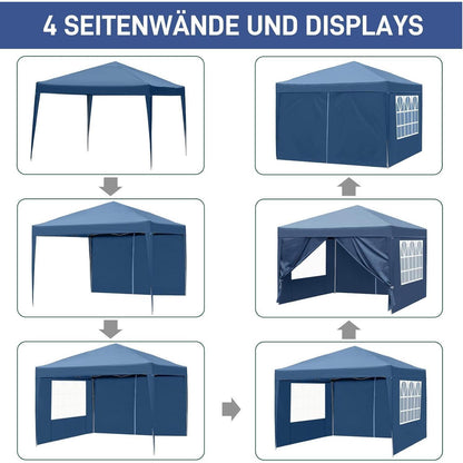 3x3m Faltpavillon Blau mit 4 Seitenteilen – Wasserdicht & Stabil