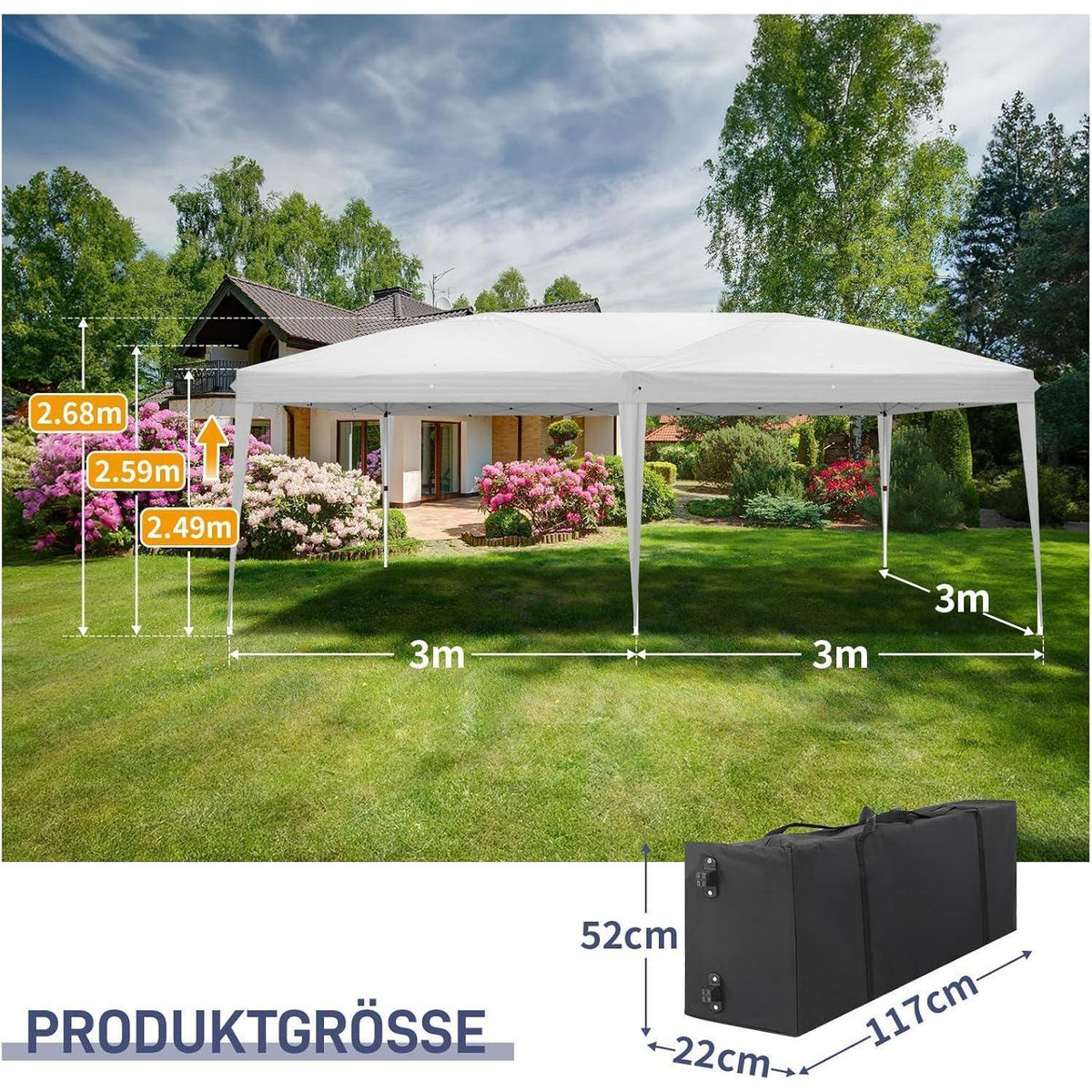 3x6m Faltpavillon – Wasserdicht, Stabil & UV-Schutz für Garten & Camping