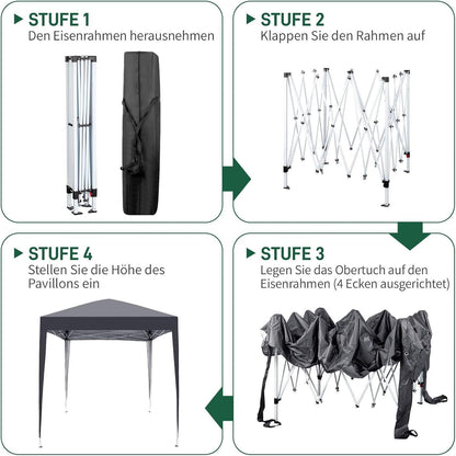 Faltpavillon 2x2m – Wasserdicht, Stabil & UV-Schutz für Garten & Camping