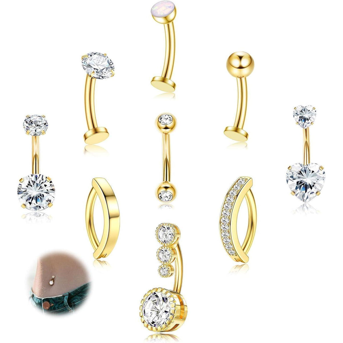 Bauchnabelpiercing Gold Chirurgenstahl Hypoallergen 14G Zirkonia Opal