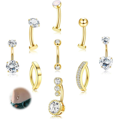 Bauchnabelpiercing Gold Chirurgenstahl Hypoallergen 14G Zirkonia Opal