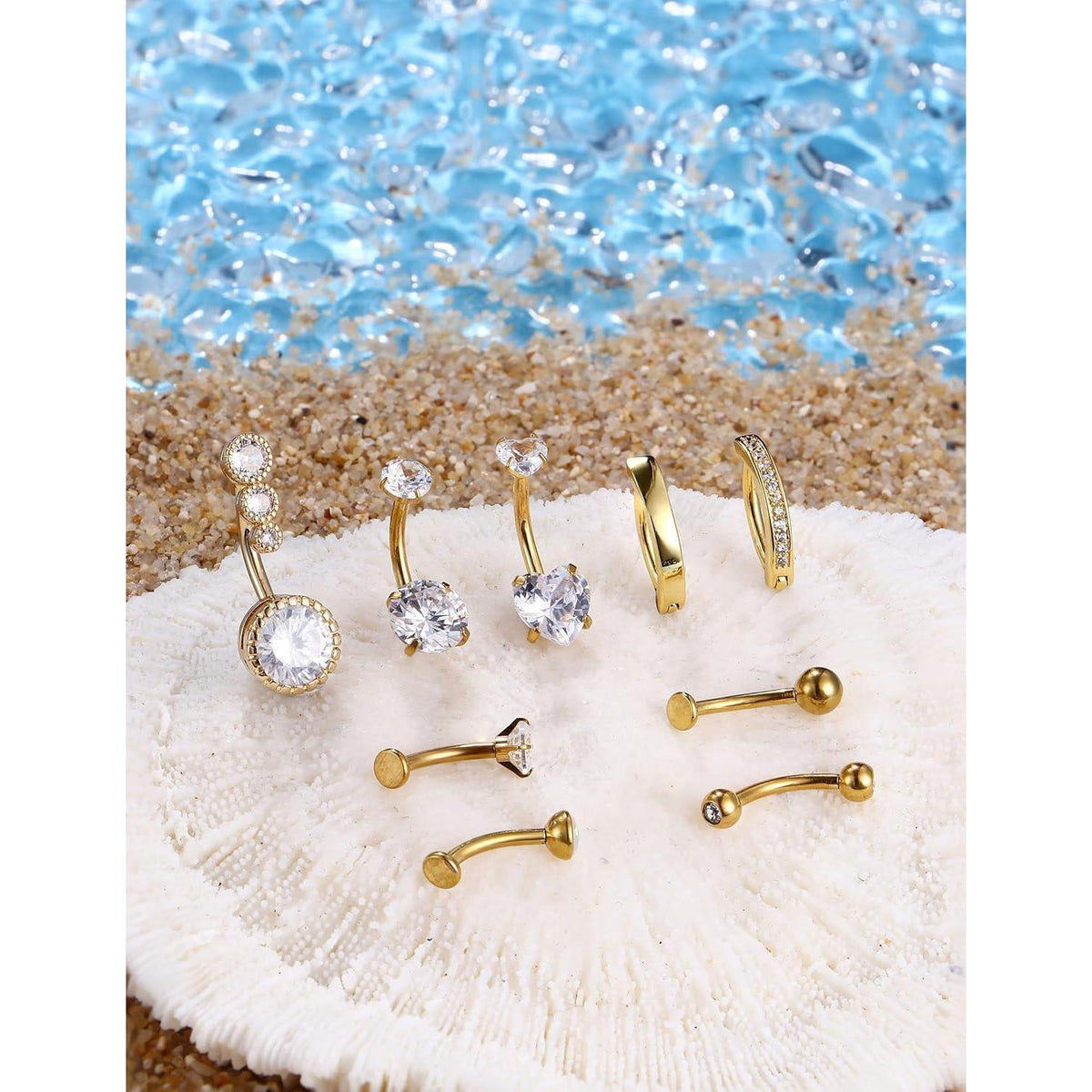 Bauchnabelpiercing Gold Chirurgenstahl Hypoallergen 14G Zirkonia Opal