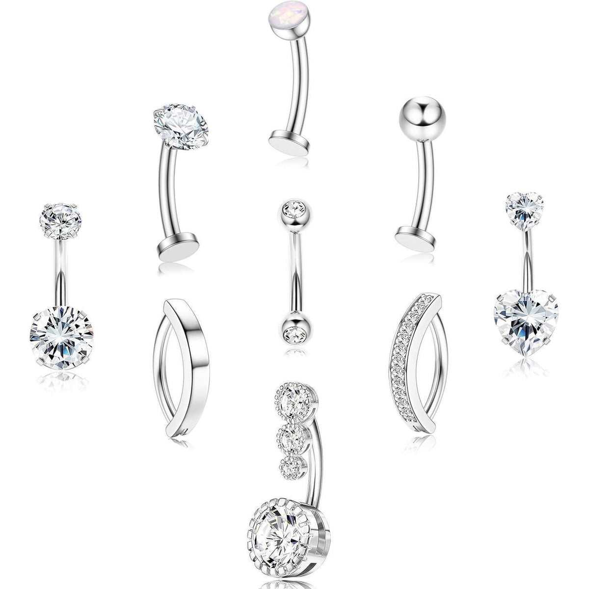 Bauchnabelpiercing Chirurgenstahl Zirkonia Opal 10mm 12mm