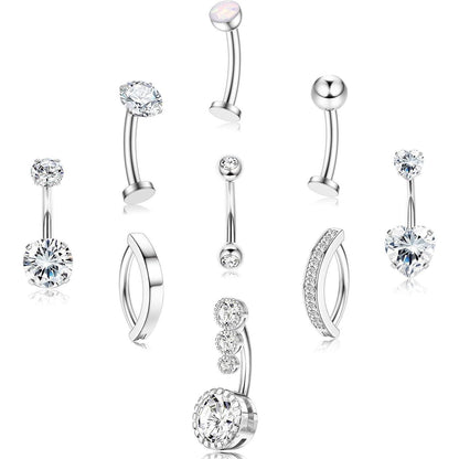 Bauchnabelpiercing Chirurgenstahl Zirkonia Opal 10mm 12mm
