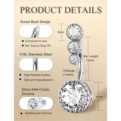Bauchnabelpiercing Chirurgenstahl Zirkonia Opal 10mm 12mm