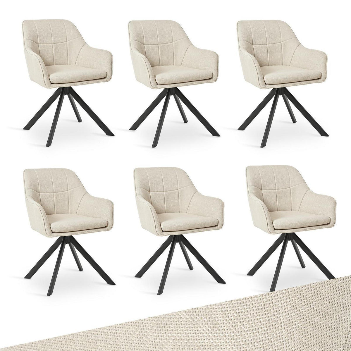 Drehstuhl Esszimmer Beige 6er Set mit Armlehne & Kratzschutz