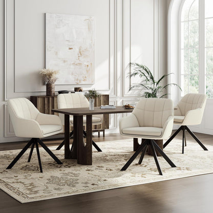 Drehstuhl Esszimmer Beige 6er Set mit Armlehne & Kratzschutz