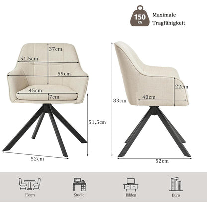 Drehstuhl Esszimmer Beige 6er Set mit Armlehne & Kratzschutz