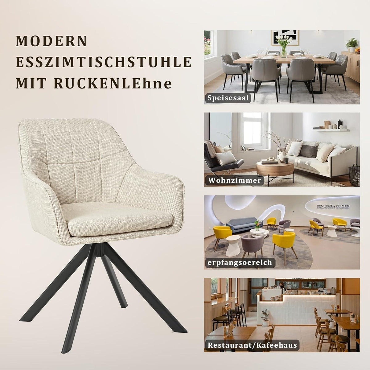 Drehstuhl Esszimmer Beige 6er Set mit Armlehne & Kratzschutz
