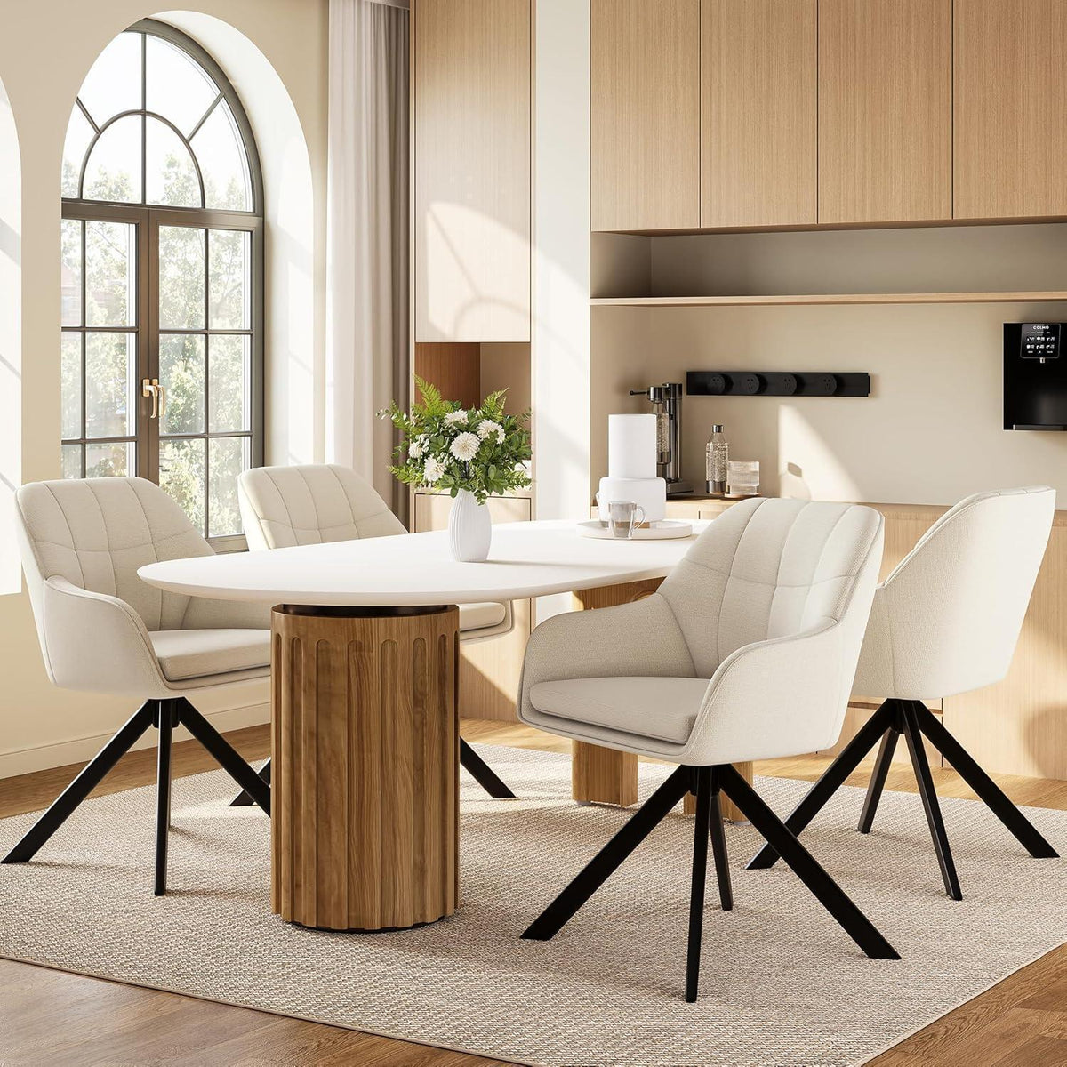 Drehstuhl Esszimmer Beige 6er Set mit Armlehne & Kratzschutz