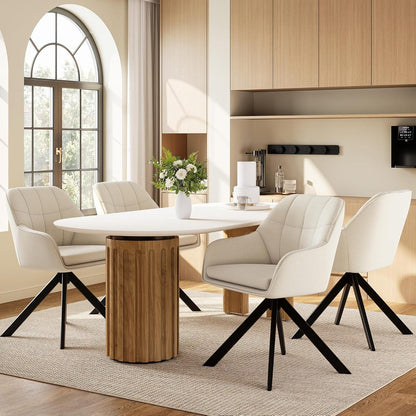 Drehstuhl Esszimmer Beige 6er Set mit Armlehne & Kratzschutz