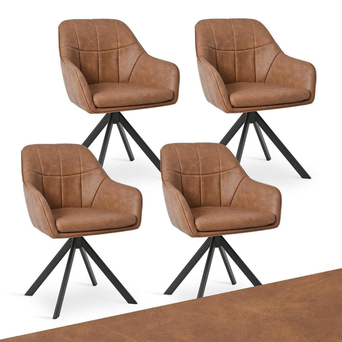 Drehbarer Esszimmerstuhl Braun 4er Set mit Armlehnen in Lederoptik
