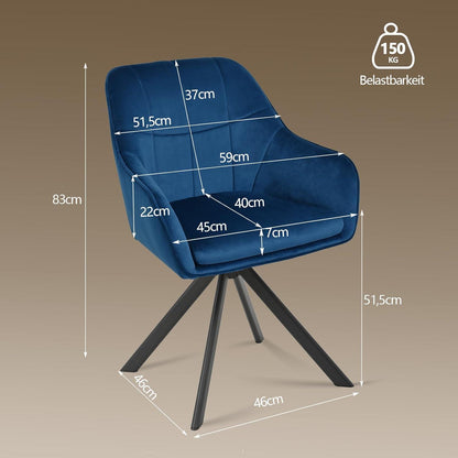 Drehbarer Esszimmerstuhl Set Dunkelblau – Samt & Metall