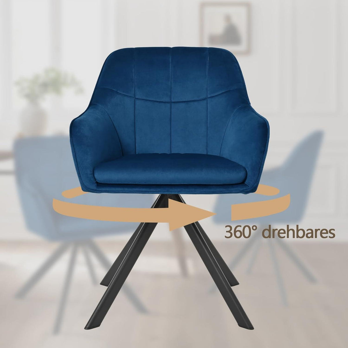 Drehbarer Esszimmerstuhl Set Dunkelblau – Samt & Metall