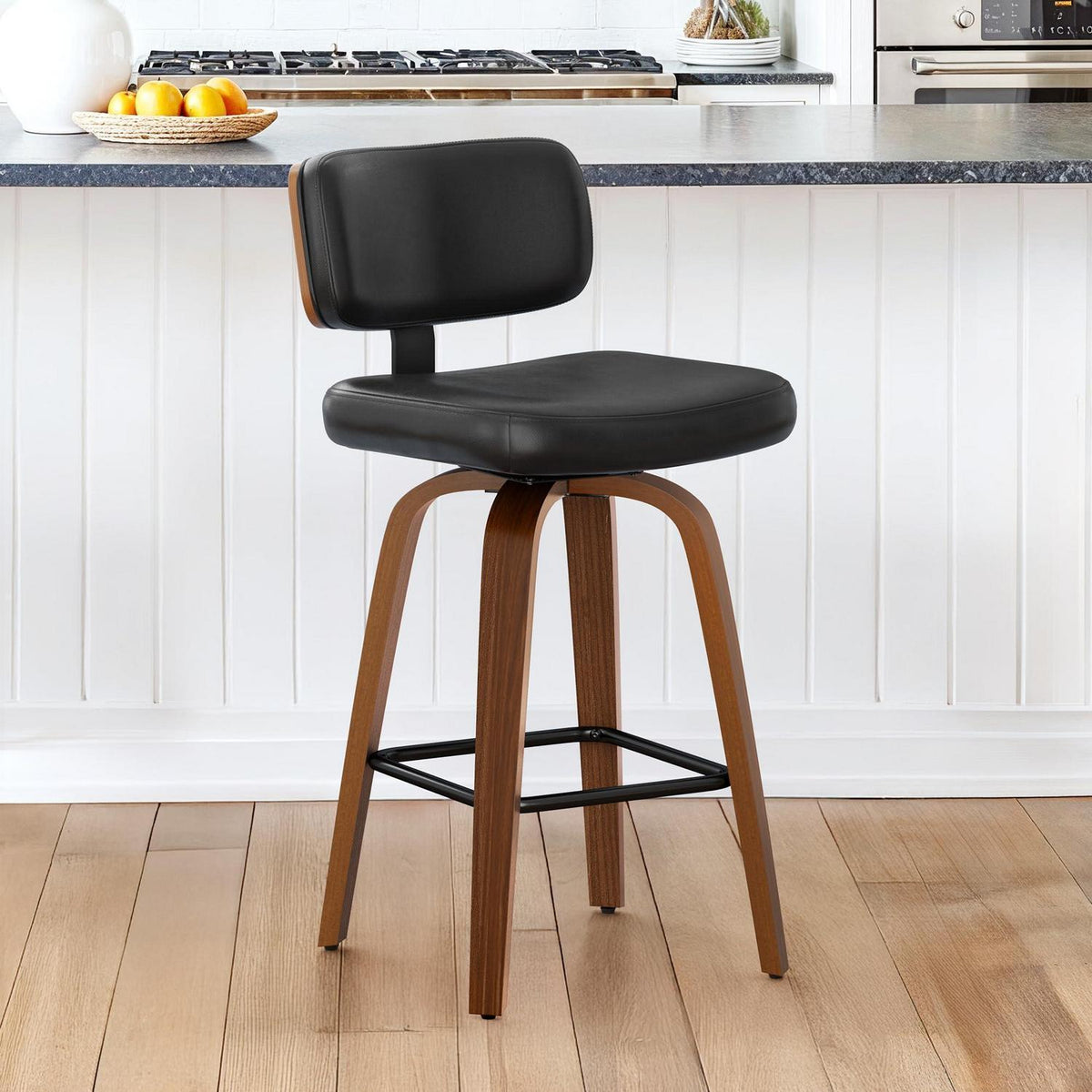 Drehbarer Barhocker mit Lehne – Schwarz, 67 cm hoch
