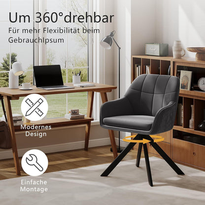 Drehbarer Esszimmerstuhl Set Grau – Samt & Metall, 2er Pack