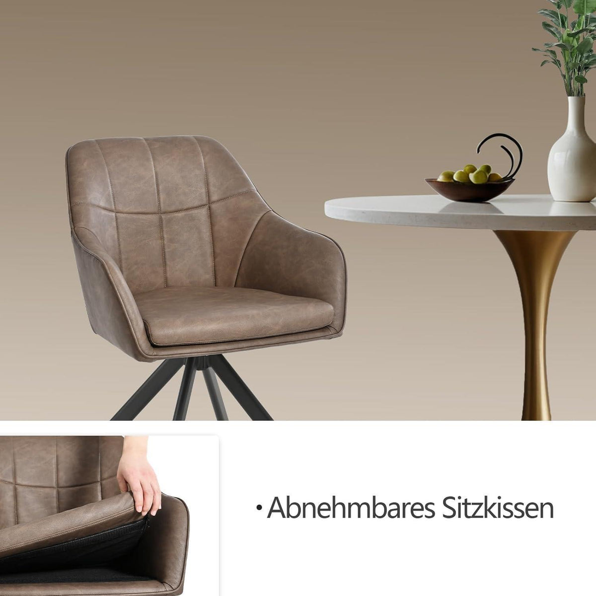 Drehbarer Esszimmerstuhl Dunkelbraun – 6er Set mit Kratzschutz