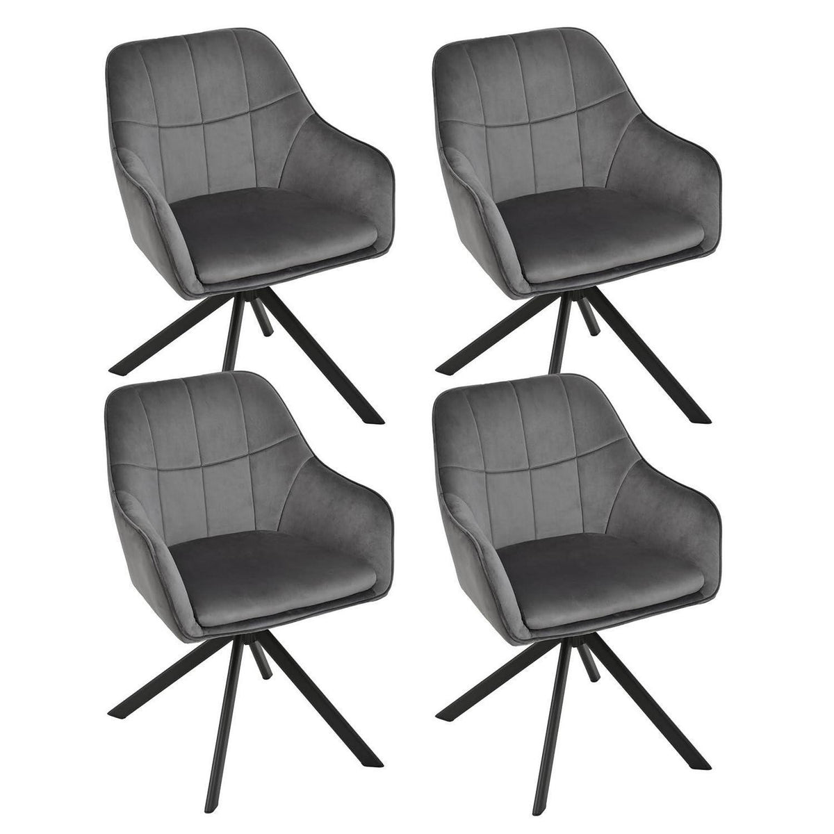 Drehbarer Esszimmerstuhl Set Grau – Samt & Metall, 4er Set