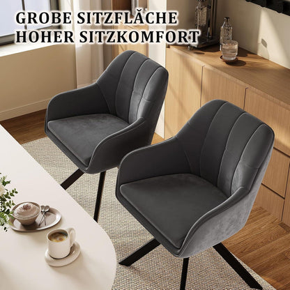Drehbarer Esszimmerstuhl Set Grau – Samt & Metall, 4er Set