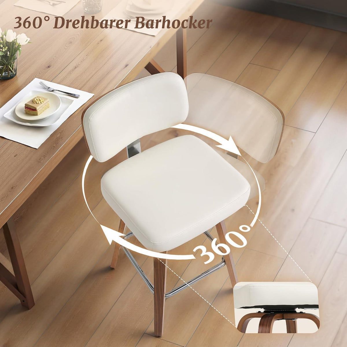 Drehbarer Barhocker mit Lehne – Weiß