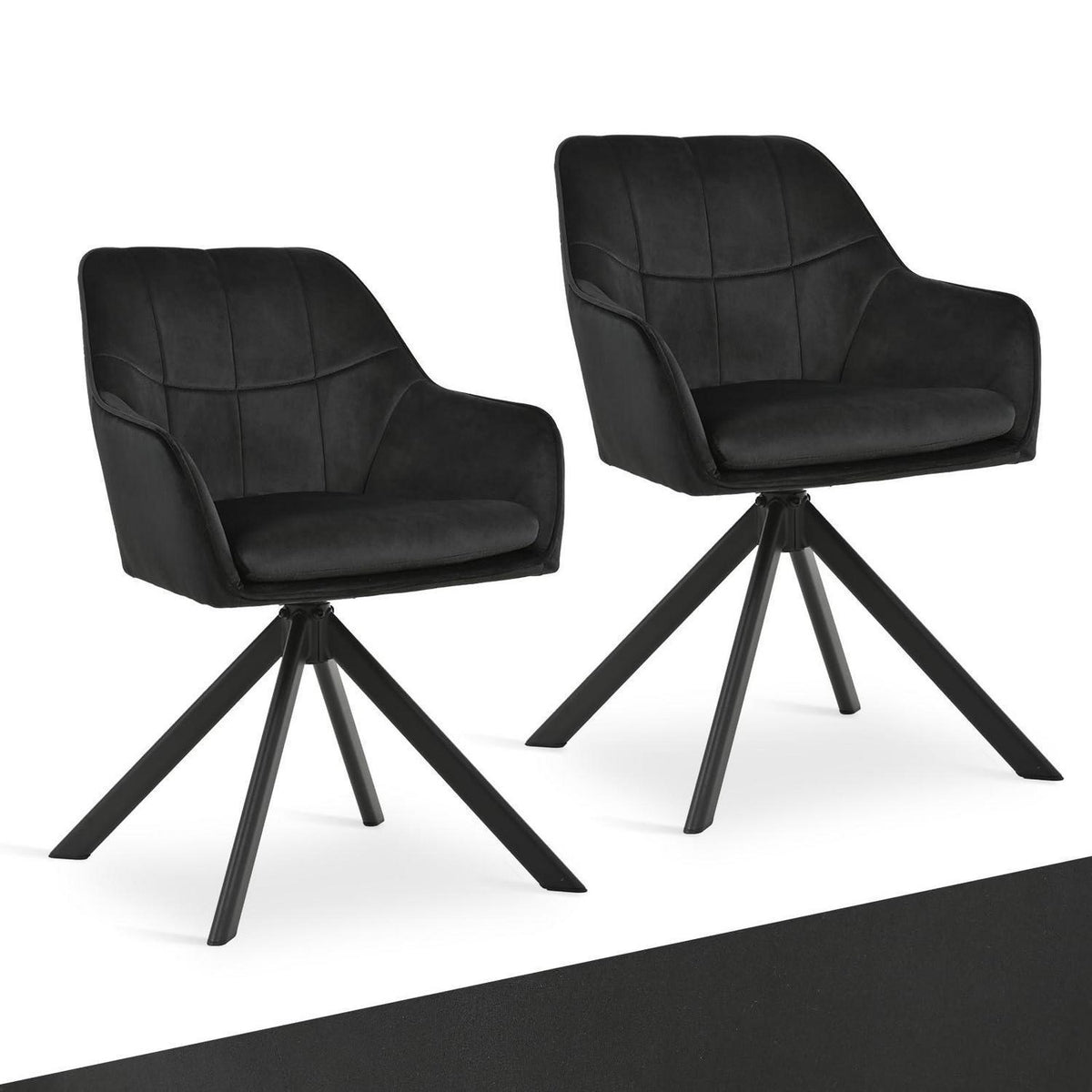 Drehbarer Esszimmerstuhl Set 2 Schwarz – Samt & Metall