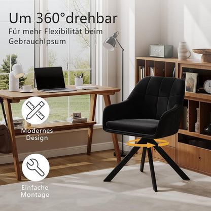 Drehbarer Esszimmerstuhl Set 2 Schwarz – Samt & Metall