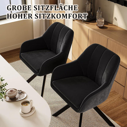 Drehbarer Esszimmerstuhl Set 2 Schwarz – Samt & Metall