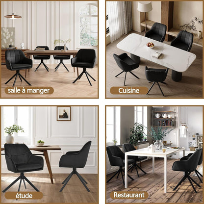 Drehbarer Esszimmerstuhl Set 2 Schwarz – Samt & Metall