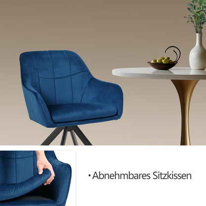 Drehbarer Esszimmerstuhl Set Dunkelblau mit Samt & Metallbeinen