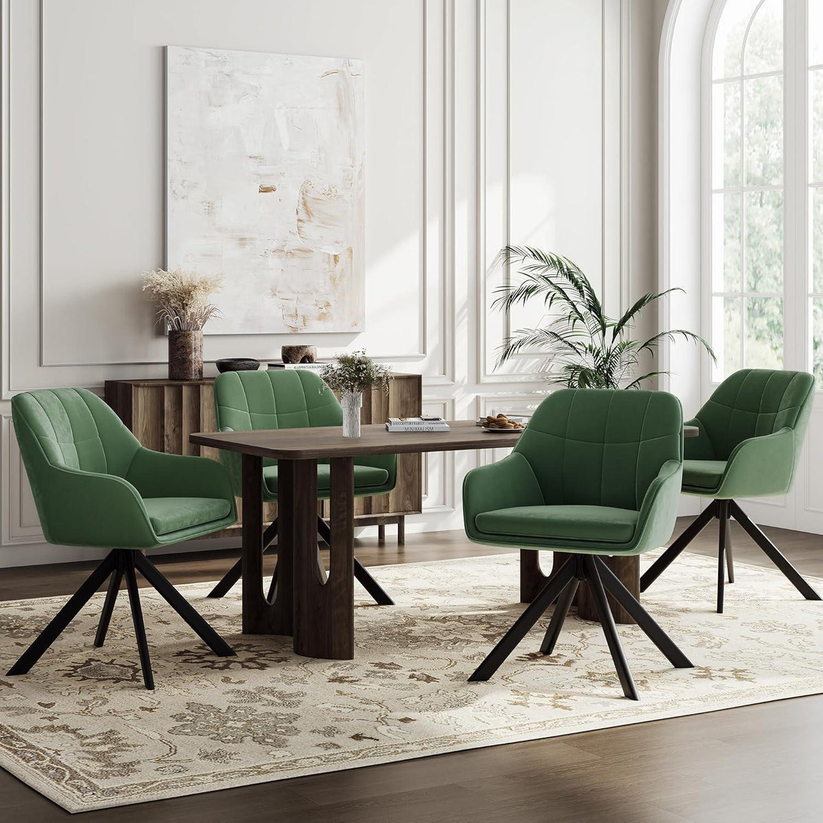 Drehstuhl Esszimmer 6er Set Samt Grün mit Armlehne
